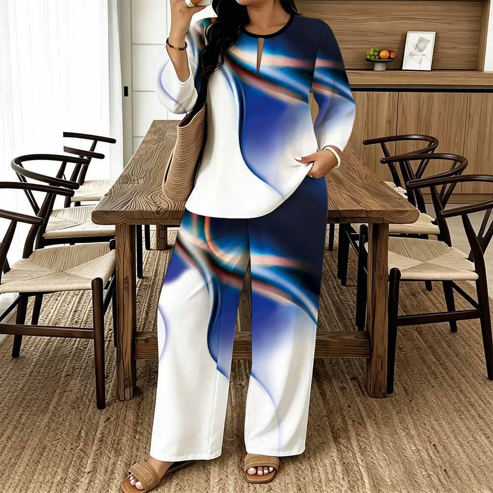 Summer Clothing Model - Damski zestaw dwuczęściowy z nadrukiem, codzienny