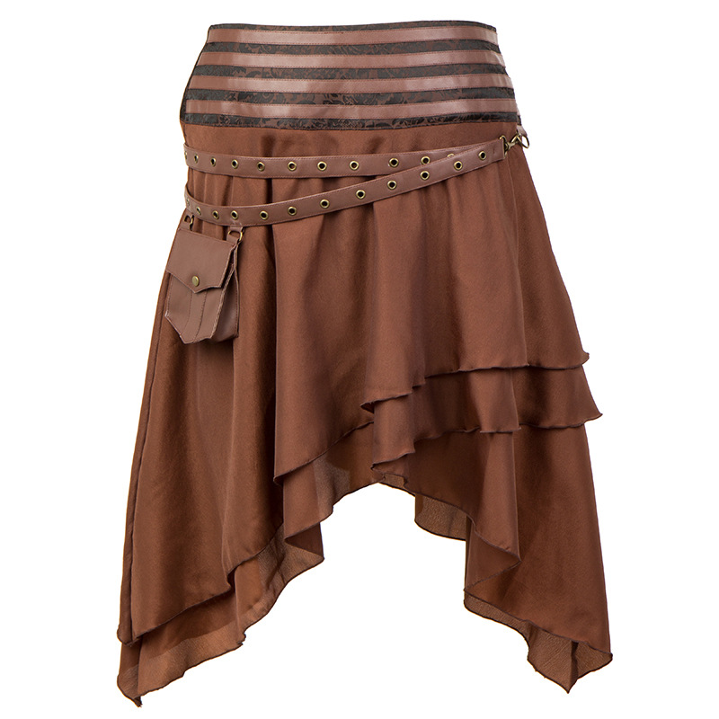 Summer Victorian Clothing - Brązowa obniżona talia i mała kieszeń