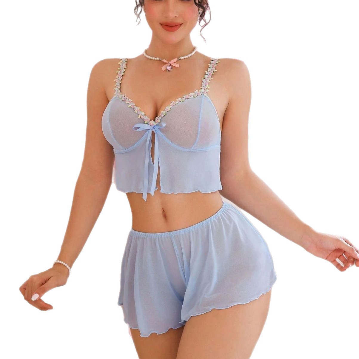 Summer Clothing Sets Women - Dwuczęściowy Seksowny Różowy Uroczy Zestaw Bielizny