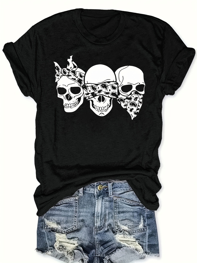 Summer Clothing Trends For Women 2026 - Koszulka z motywem wesołej kreskówkowej czaszki,