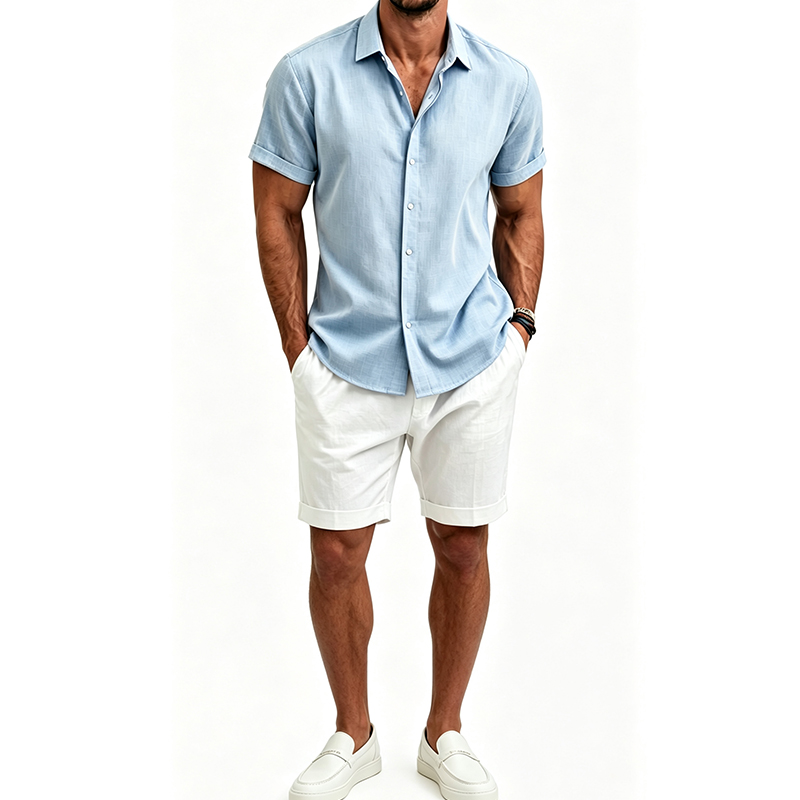 Summer Clothing Trend - Męski zestaw koszulowy z bawełny i