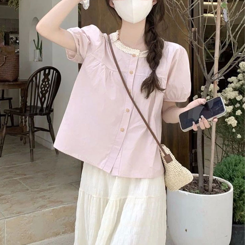 Summer Clothing In French - Modne koszule z koronkowymi wstawkami, letnie