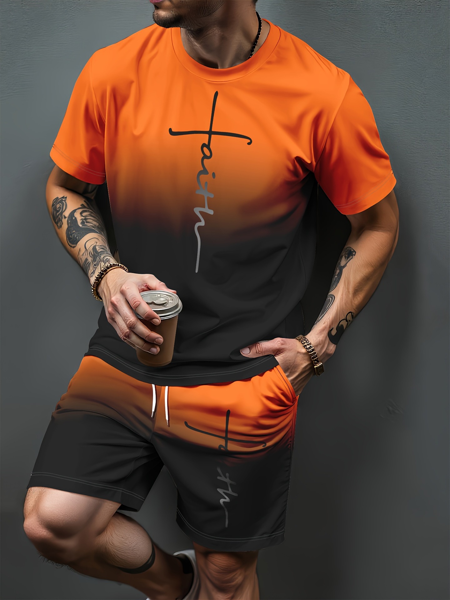 Gradientowy wzór liter, druk 3 – Summer Clothing Sets Women recenzja i cena