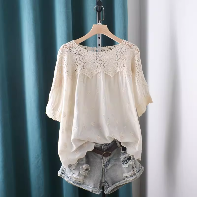 Koszule i bluzki z ażurowymi w – Japan Summer Clothing Women recenzja i cena